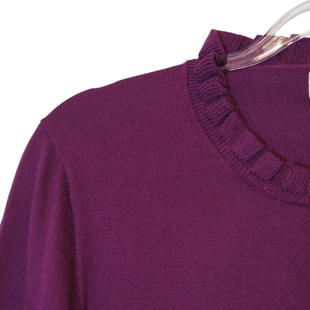 J.Crew NWT Scalloped Crew Neck Knit Sweater Cotton Purple Long Sleeve Size M - Picture 4 of 10
